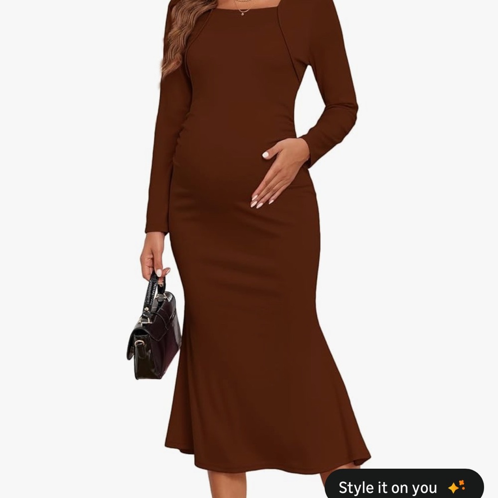 Brown Long Sleeve Maternity Dress